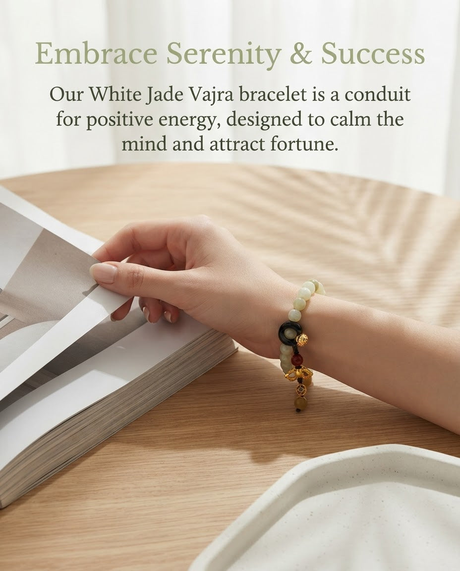 Jade & Vajra Crystal Bracelet – Feng Shui Inspired Bracelet for Good Fortune, Harmony & Positive Energy