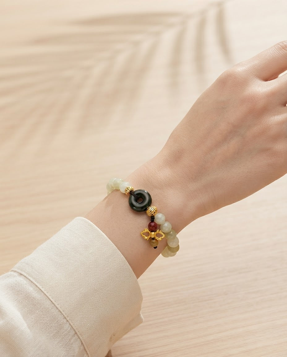 Jade & Vajra Crystal Bracelet – Feng Shui Inspired Bracelet for Good Fortune, Harmony & Positive Energy