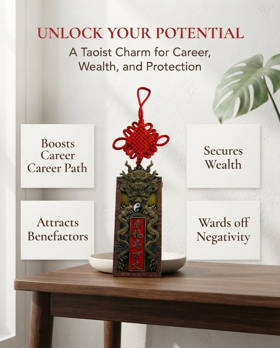 Taoist Azure Dragon Wall Hanging Charm – Chinese Feng Shui Career Success & Wealth Protection Ornament