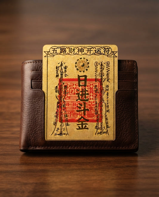 Taoist Prosperity Blessing Charm | Handmade Gold Foil Cinnabar Talisman Symbolizing Continuous Growth & Fortune