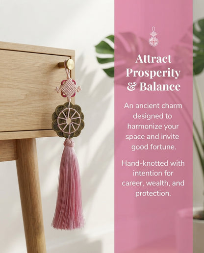 Taoist Ten Emperor Coins Plum Blossom Fortune Knot Charm – Feng Shui Wealth, Protection & Prosperity Hanging Ornament