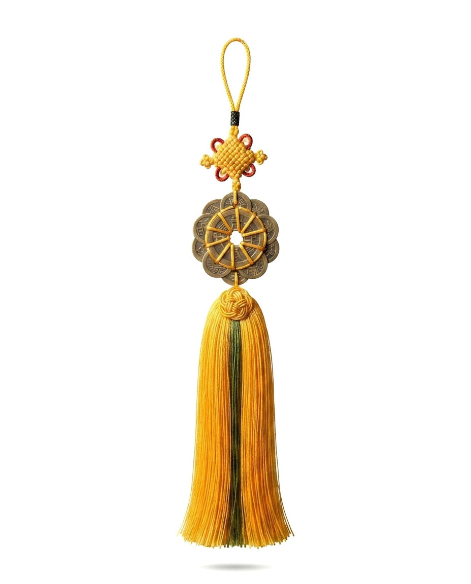 Taoist Ten Emperor Coins Plum Blossom Fortune Knot Charm – Feng Shui Wealth, Protection & Prosperity Hanging Ornament