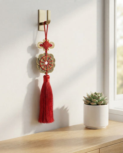 Taoist Ten Emperor Coins Plum Blossom Fortune Knot Charm – Feng Shui Wealth, Protection & Prosperity Hanging Ornament