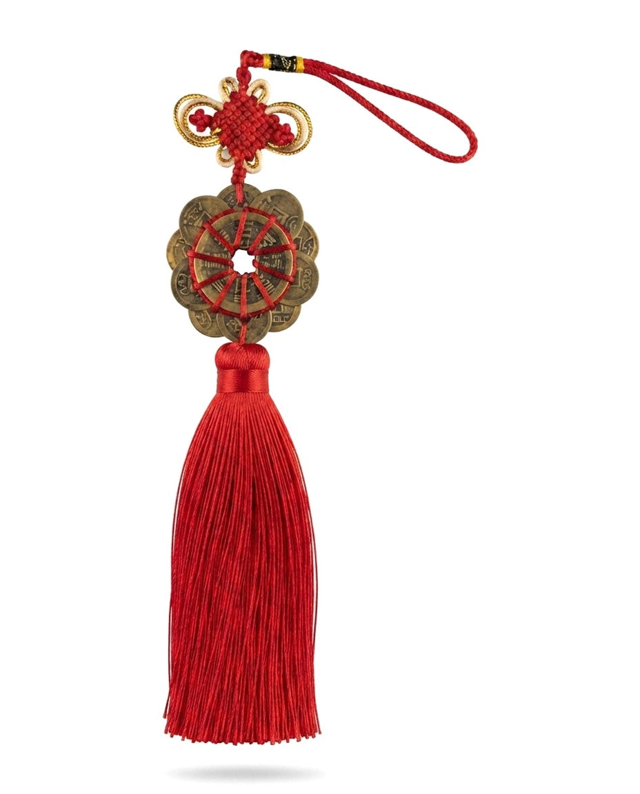 Taoist Ten Emperor Coins Plum Blossom Fortune Knot Charm – Feng Shui Wealth, Protection & Prosperity Hanging Ornament