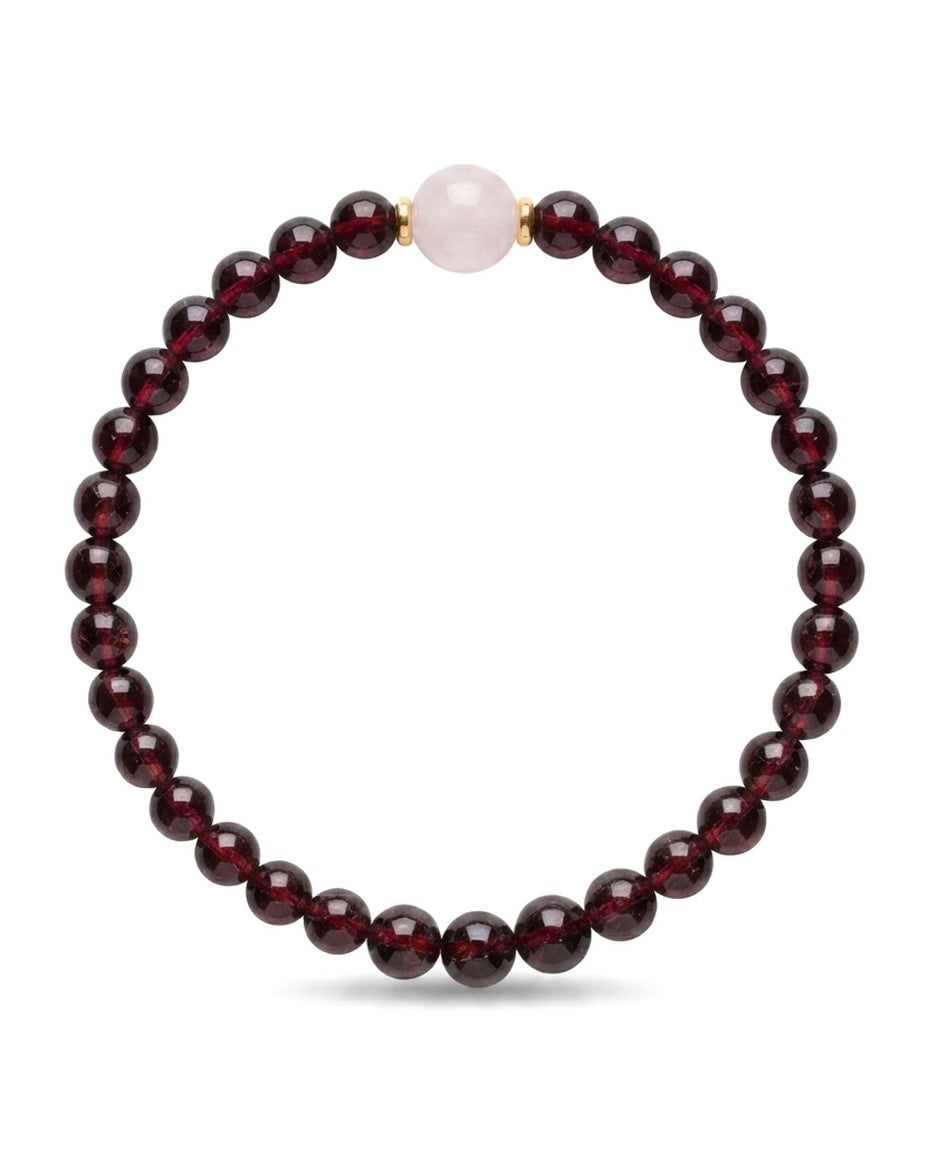 Natural Garnet & Pink Chalcedony Bracelet – Elegant Crystal Beaded Bracelet for Calm Energy, Harmony & Prosperity