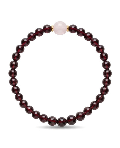 Natural Garnet & Pink Chalcedony Bracelet – Elegant Crystal Beaded Bracelet for Calm Energy, Harmony & Prosperity
