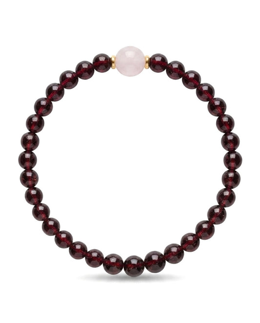 Natural Garnet & Pink Chalcedony Bracelet – Elegant Crystal Beaded Bracelet for Calm Energy, Harmony & Prosperity