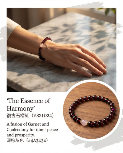 Natural Garnet & Pink Chalcedony Bracelet – Elegant Crystal Beaded Bracelet for Calm Energy, Harmony & Prosperity