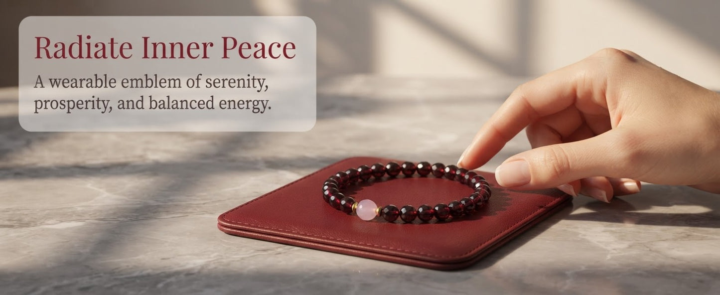 Natural Garnet & Pink Chalcedony Bracelet – Elegant Crystal Beaded Bracelet for Calm Energy, Harmony & Prosperity