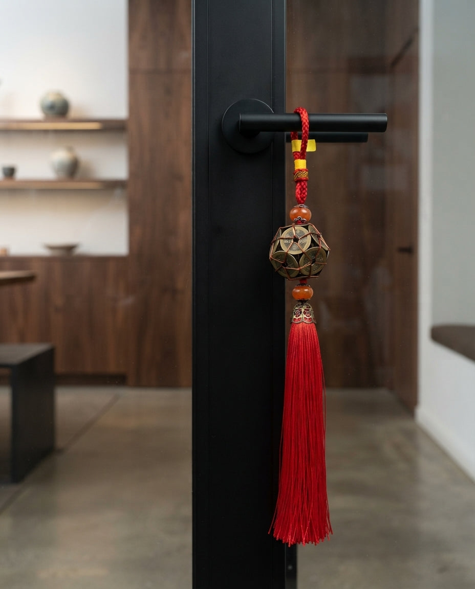 Chinese Taoist Feng Shui Ten Emperor Coins Road Opener Charm with Large Tassel – Wealth Attraction, Protection, Good Fortune & Obstacle Clearing Amulet