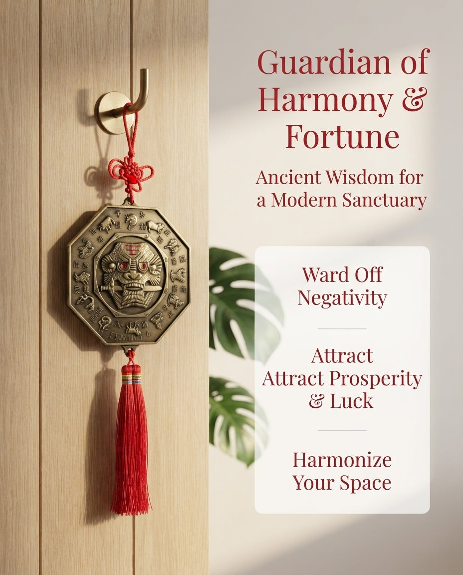 Chinese Taoist Twelve Zodiac Lion Sword Bagua Charm – Feng Shui Protection Decor for Home, Office & Business