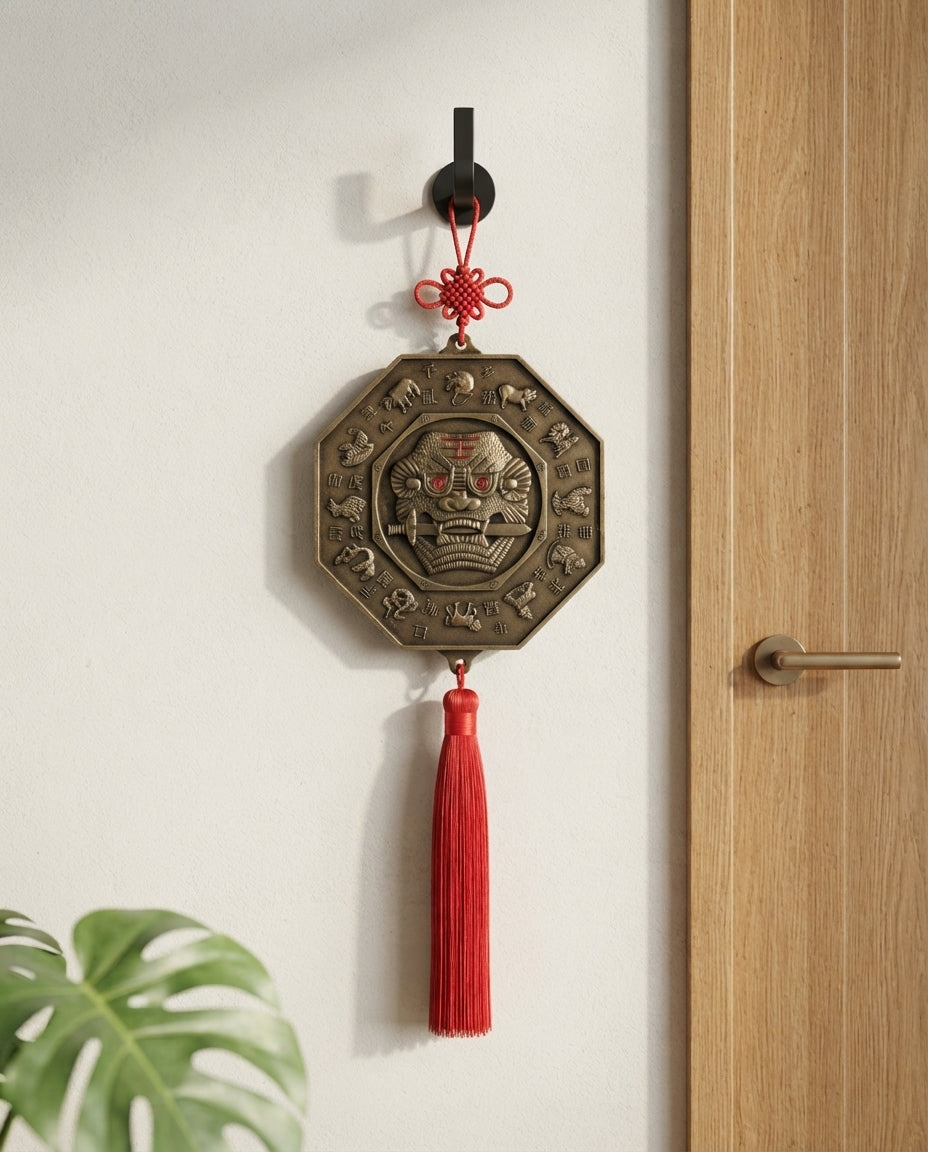 Chinese Taoist Twelve Zodiac Lion Sword Bagua Charm – Feng Shui Protection Decor for Home, Office & Business