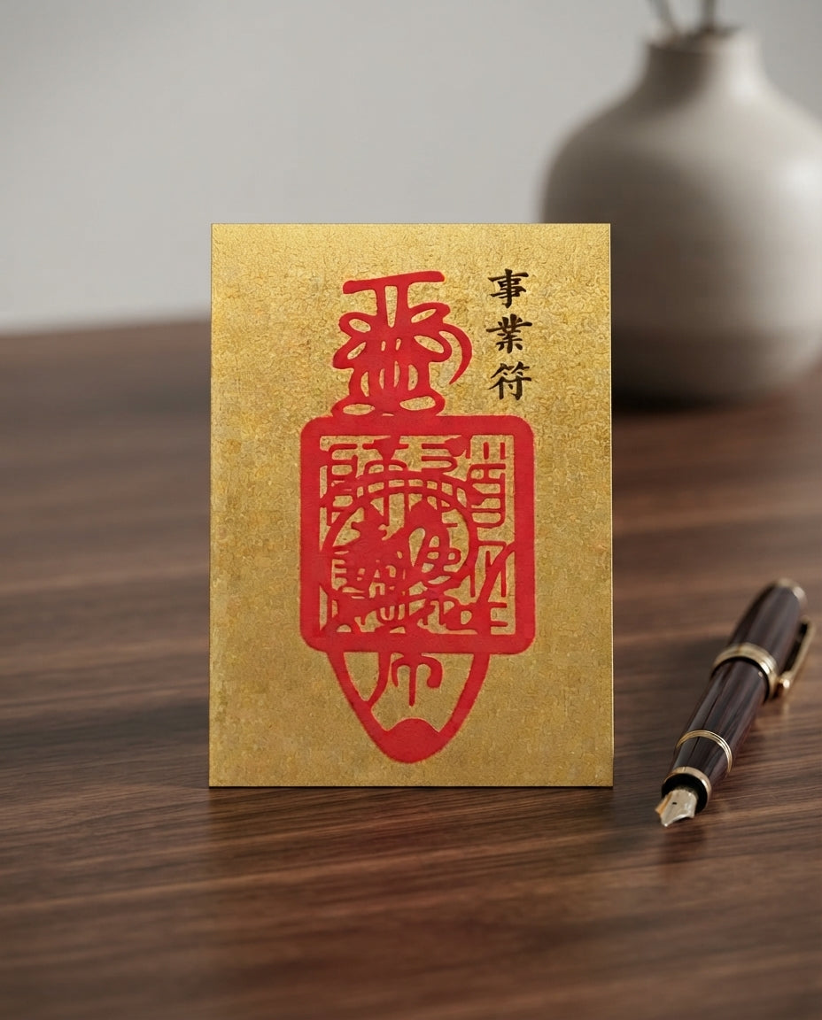Taoist Career Success Talisman – Gold Foil Charm with Cinnabar, Traditional Chinese Spiritual Symbol for Luck, Focus & Professional Growth