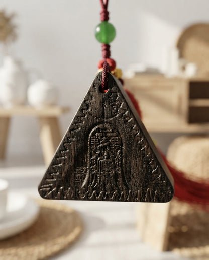 Natural Sandalwood Triangle Blessing Pendant – Traditional Chinese Wooden Charm for Peace, Balance & Positive Energy