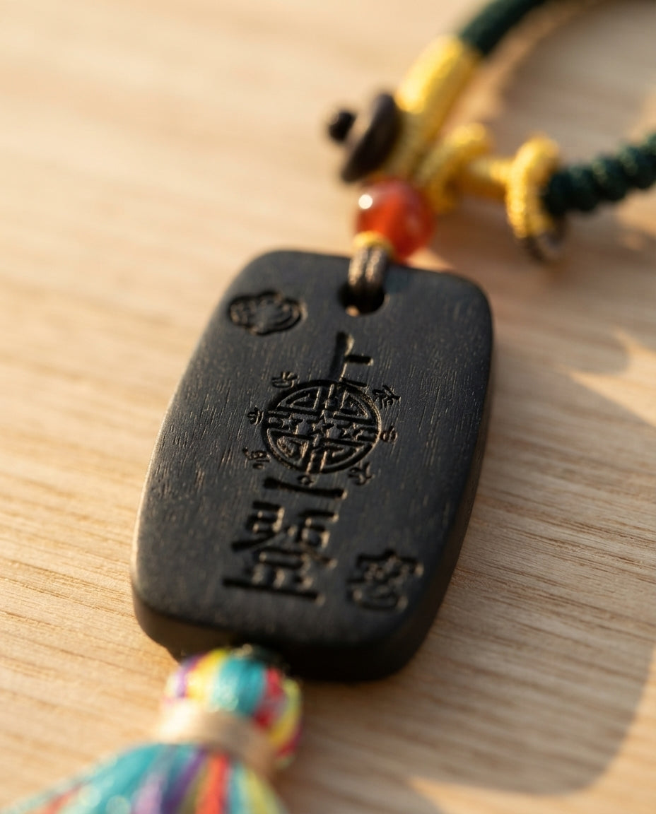 Natural Sandalwood “Top Fortune” Blessing Ornament – Chinese Cultural Charm for Good Luck, Success & Positive Energy