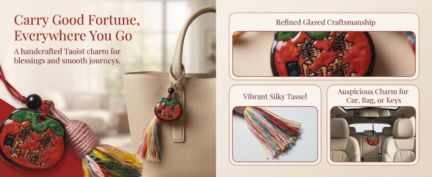 Natural Sandalwood Persimmon Blessing Ornament – Chinese Cultural Charm for Success, Harmony & Good Fortune