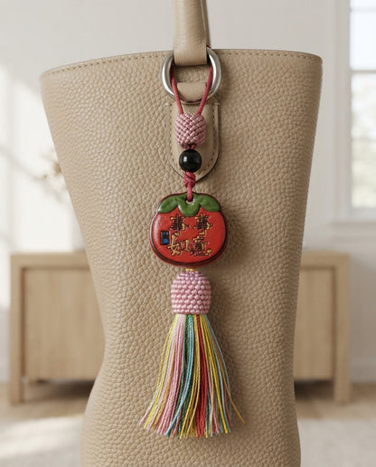Natural Sandalwood Persimmon Blessing Ornament – Chinese Cultural Charm for Success, Harmony & Good Fortune