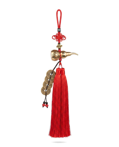 Chinese Taoist Feng Shui Titanium Gold Gourd with Five Emperor Coins Charm – Business Success, Wealth Luck, Protection & Five-Way Prosperity Amulet