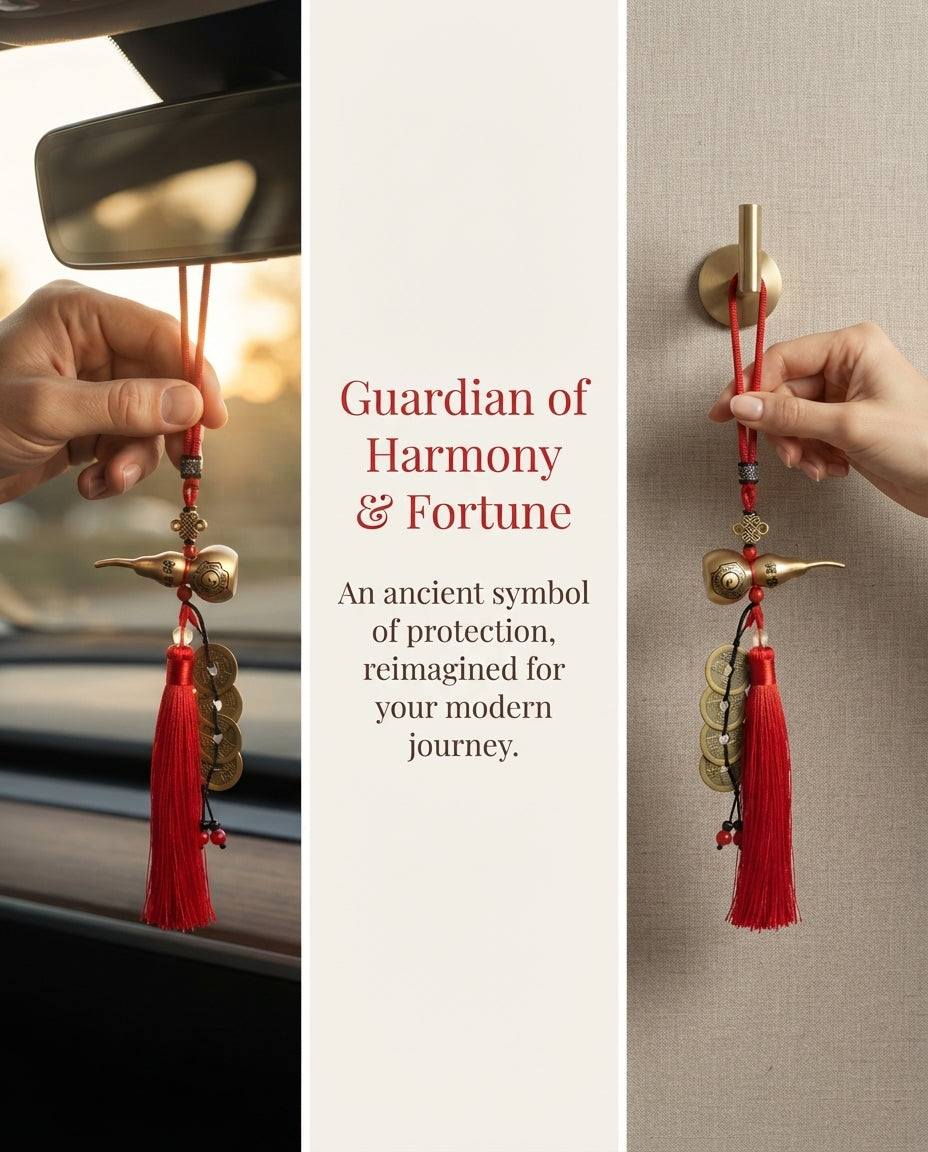 Chinese Taoist Feng Shui Titanium Gold Gourd with Five Emperor Coins Charm – Business Success, Wealth Luck, Protection & Five-Way Prosperity Amulet