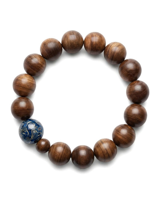 Agarwood Sandalwood & Lacquer Bead Bracelet – Natural Wooden Bracelet for Calm Energy, Balance & Prosperity Symbolism