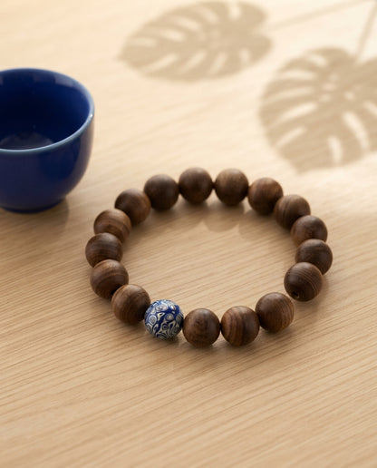 Agarwood Sandalwood & Lacquer Bead Bracelet – Natural Wooden Bracelet for Calm Energy, Balance & Prosperity Symbolism