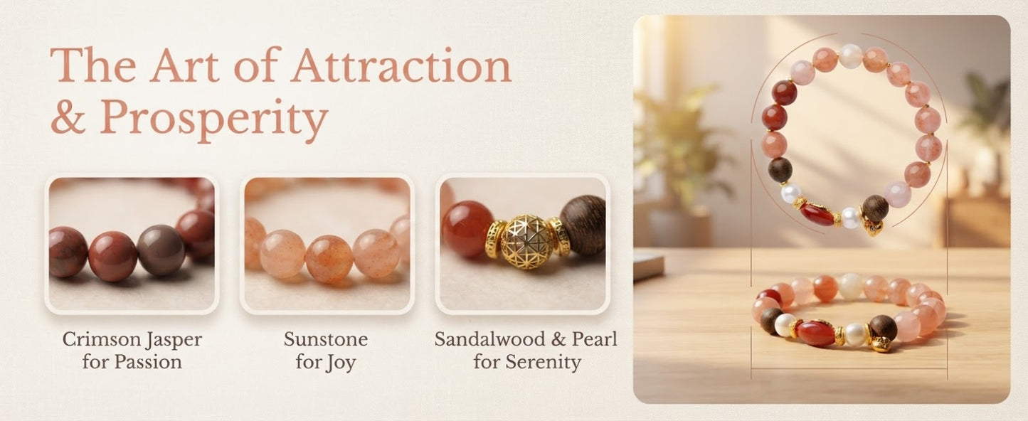 Peach Blossom & Five Blessings Wealth Bracelet – Natural Crystal Bracelet for Love, Prosperity & Positive Energy