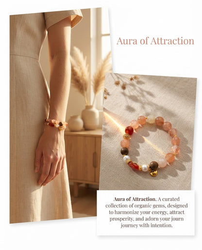 Peach Blossom & Five Blessings Wealth Bracelet – Natural Crystal Bracelet for Love, Prosperity & Positive Energy