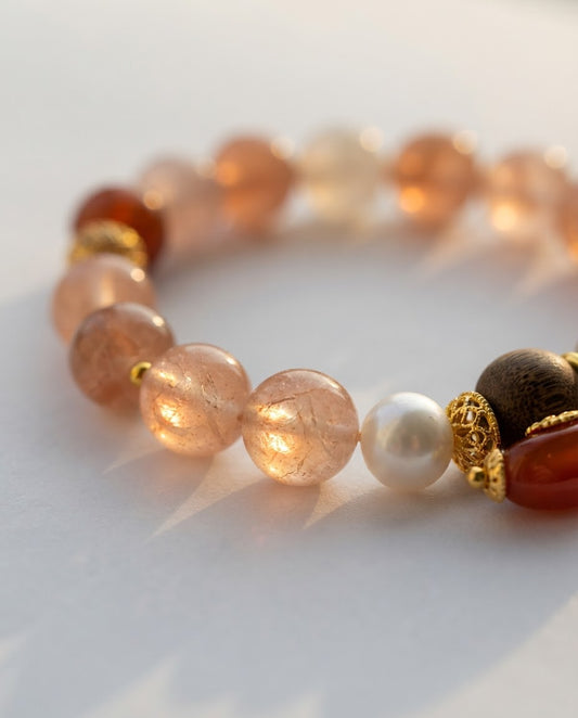 Peach Blossom & Five Blessings Wealth Bracelet – Natural Crystal Bracelet for Love, Prosperity & Positive Energy
