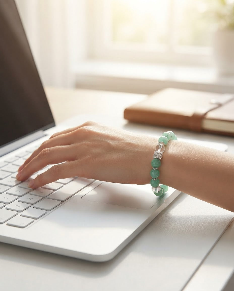 Amazonite & Clear Quartz Bracelet – Natural Crystal Bracelet for Calm Communication, Career Growth & Positive Energy