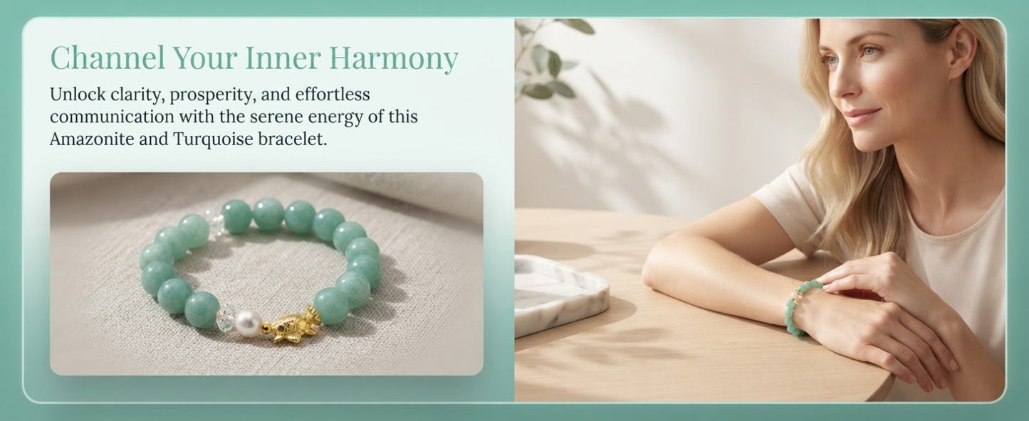 Amazonite & Turquoise Bracelet – Natural Crystal Bracelet for Communication, Career Success & Positive Energy