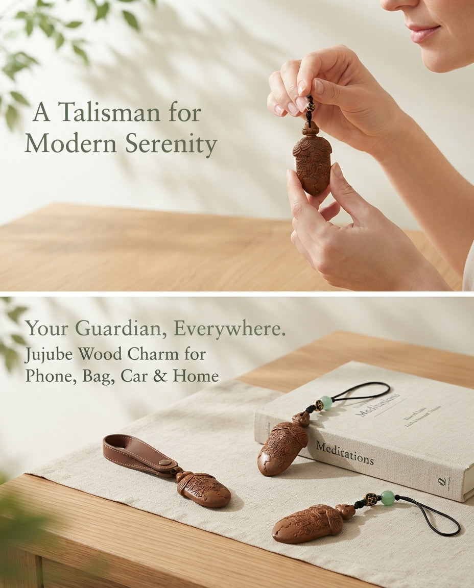 Lightning-Struck Jujube Wood Blessing Pendant – Traditional Chinese Wooden Charm for Peace, Balance & Positive Energy