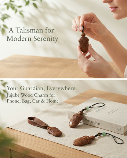 Lightning-Struck Jujube Wood Blessing Pendant – Traditional Chinese Wooden Charm for Peace, Balance & Positive Energy