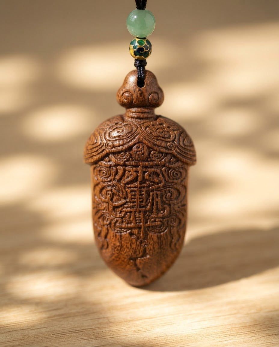 Lightning-Struck Jujube Wood Blessing Pendant – Traditional Chinese Wooden Charm for Peace, Balance & Positive Energy