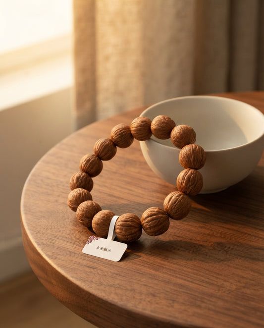 Golden Monkey Head Walnut Bracelet – Natural Round Walnut Bead Bracelet for Success, Prosperity & Personal Growt