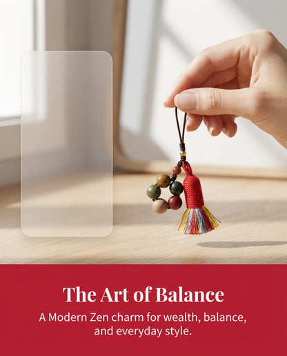 Chinese Five Elements Wooden Bead Tassel Ornament – Traditional Feng Shui Inspired Charm for Balance, Harmony & Positive Energy