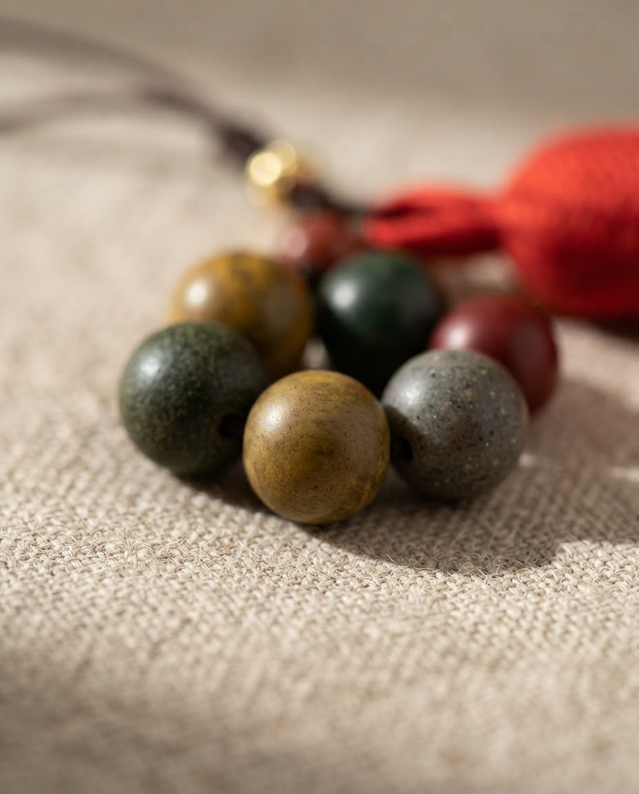 Chinese Five Elements Wooden Bead Tassel Ornament – Traditional Feng Shui Inspired Charm for Balance, Harmony & Positive Energy