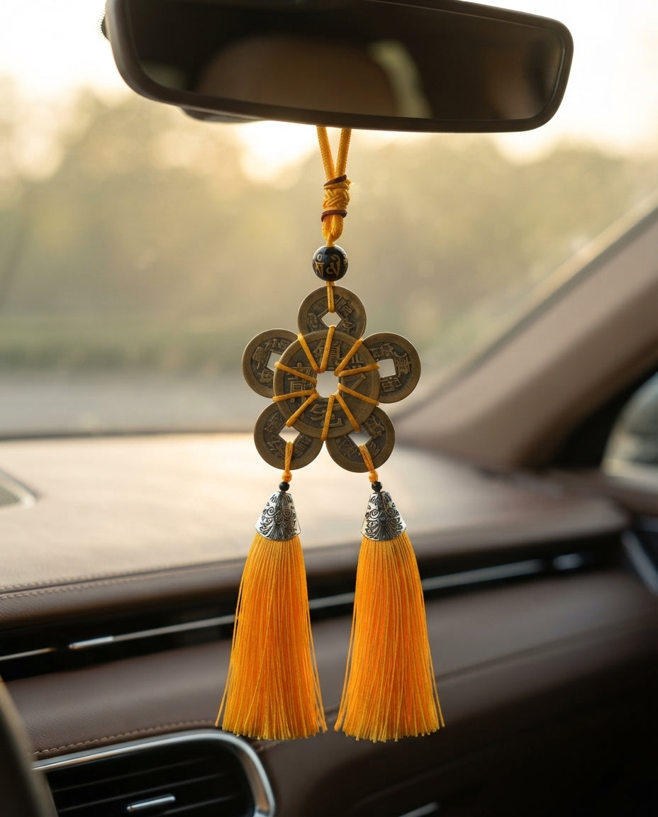 Taoist Five Emperor Coins Plum Blossom Double Tassel Charm – Feng Shui Home Protection, Wealth & Energy Balance Ornament
