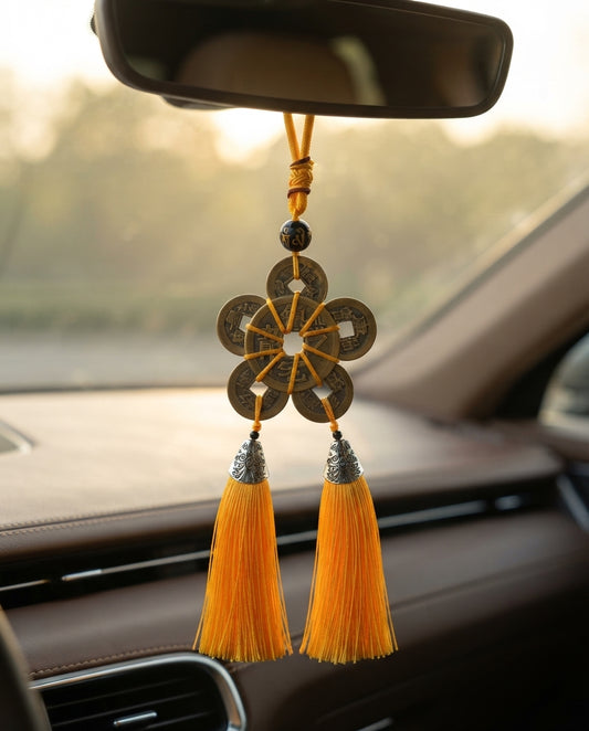 Taoist Five Emperor Coins Plum Blossom Double Tassel Charm – Feng Shui Home Protection, Wealth & Energy Balance Ornament