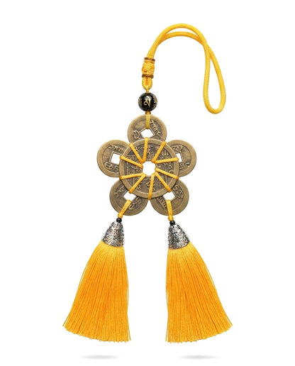 Taoist Five Emperor Coins Plum Blossom Double Tassel Charm – Feng Shui Home Protection, Wealth & Energy Balance Ornament