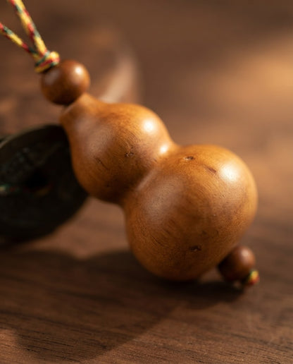 Taoist Peach Wood Gourd Five Emperor Coins Bell Charm – Feng Shui Protection & Wealth Luck Hanging Ornament
