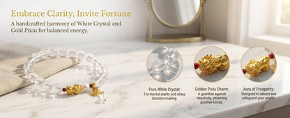 Clear Quartz Gold Foil Bear Bracelet – Natural Crystal Bracelet for Clarity, Protection & Prosperity Energy