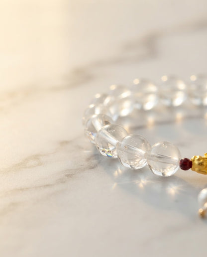 Clear Quartz Gold Foil Bear Bracelet – Natural Crystal Bracelet for Clarity, Protection & Prosperity Energy