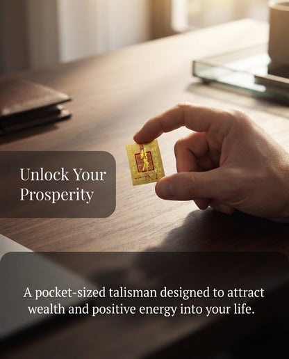 Taoist Golden Foil Wealth Vault Charm 3×3.5cm | Chinese Prosperity Talisman for Phone, Wallet & Office