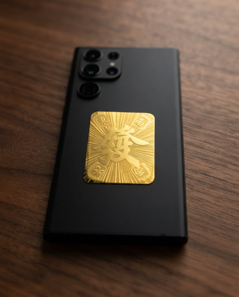 Taoist Golden Foil Four Seasons Wealth Charm 3×4cm | Chinese Prosperity Talisman for Phone, Wallet & Workspace