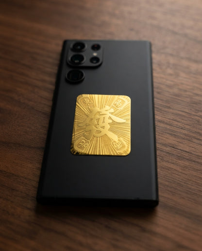 Taoist Golden Foil Four Seasons Wealth Charm 3×4cm | Chinese Prosperity Talisman for Phone, Wallet & Workspace