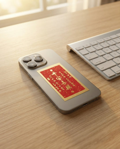 Taoist Golden Foil Peace & Joy Charm 2.5×5cm | Chinese Blessing Talisman for Phone, Wallet & Workspace
