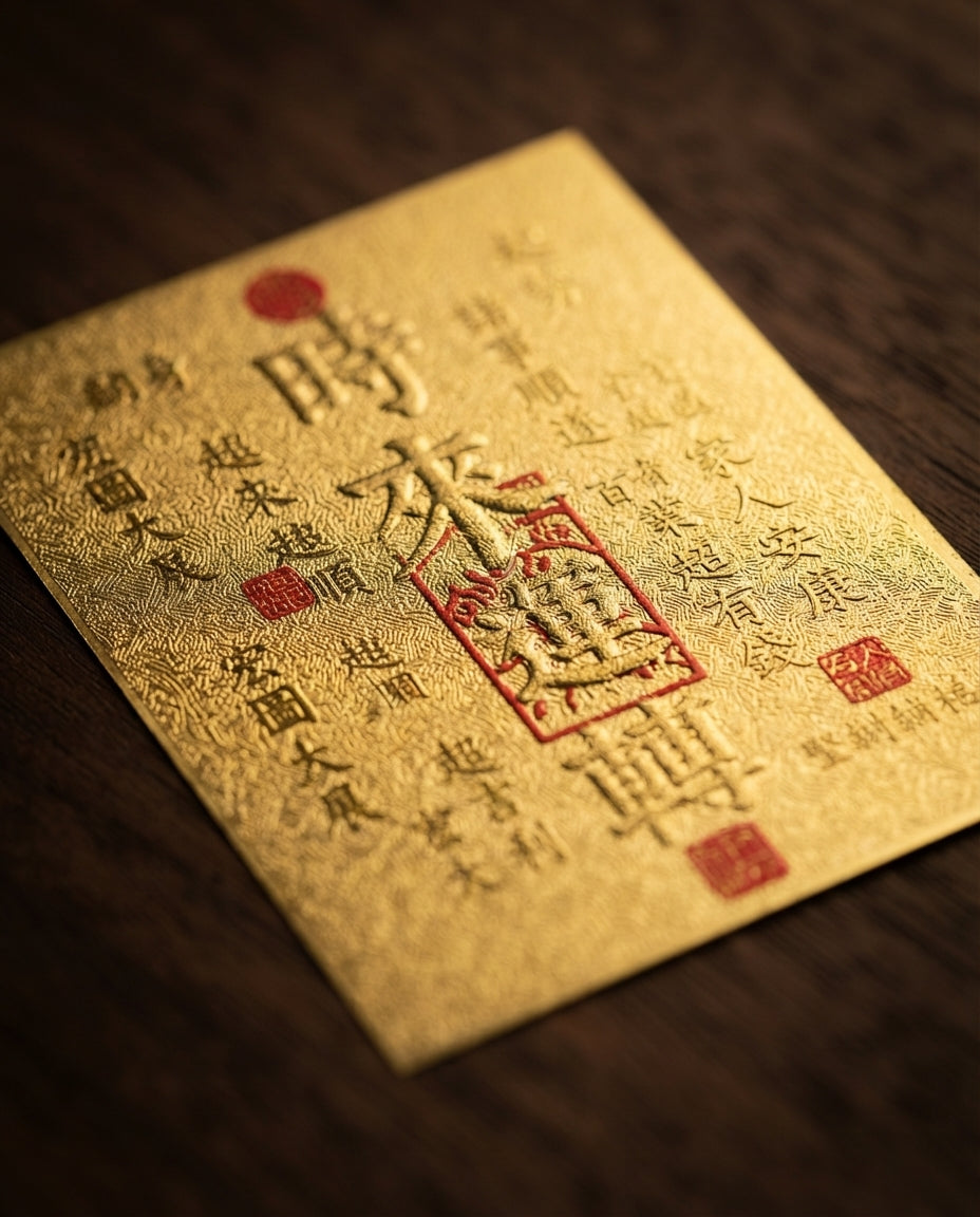 Taoist Golden Foil Fortune Turning Charm 3×4cm | Chinese Luck Talisman for Phone, Wallet & Workspace
