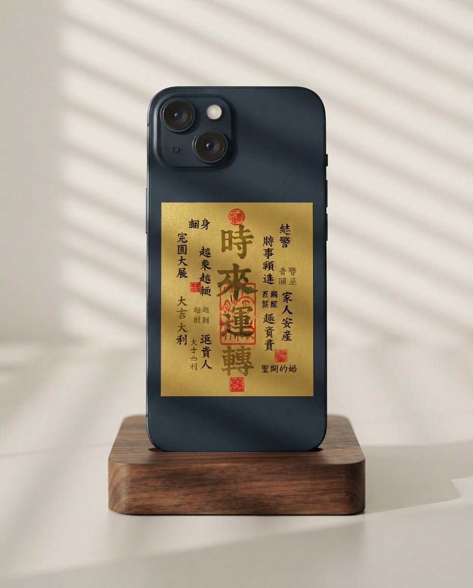 Taoist Golden Foil Fortune Turning Charm 3×4cm | Chinese Luck Talisman for Phone, Wallet & Workspace