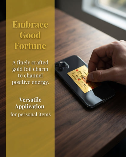 Taoist Golden Foil Fortune Turning Charm 3×4cm | Chinese Luck Talisman for Phone, Wallet & Workspace