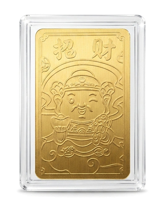 Taoist Golden Foil Fortune God Wealth Charm 2.8×4cm | Chinese Prosperity Talisman for Phone, Wallet & Office